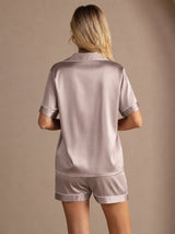 [رمادي الظل] SilkSilky-SA Short Sleeve Lapel Collar طقم بيجامة نسائي 002