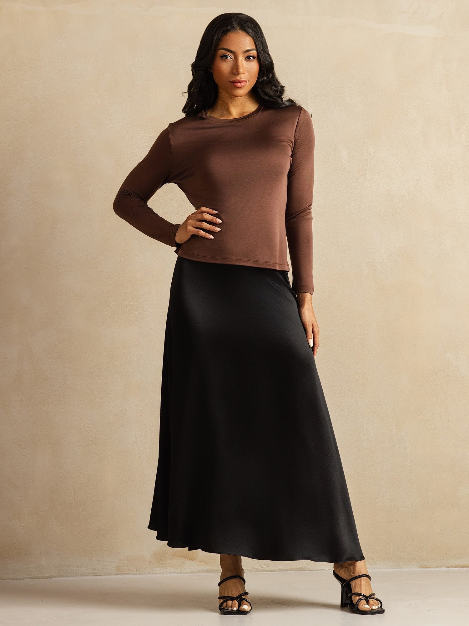 [قهوة] SilkSilky-SA الحرير الخالص Womens T-Shirt 008