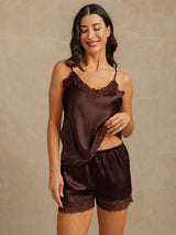 [بني] SilkSilky-SA Sleeveless V Neck مجموعة قميص قصير 002