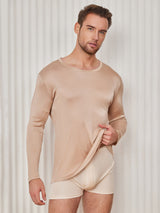 [اللون البيج] SilkSilky-SA Long Sleeve Round Neck تي شيرت رجالي 001