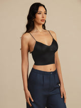 [أسود] SilkSilky-SA Spaghetti Strap V Neck كامي 002
