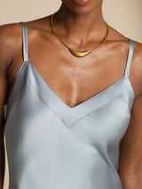 [أزرق رمادي] SilkSilky-SA Sleeveless V Neck فساتين نسائية 006