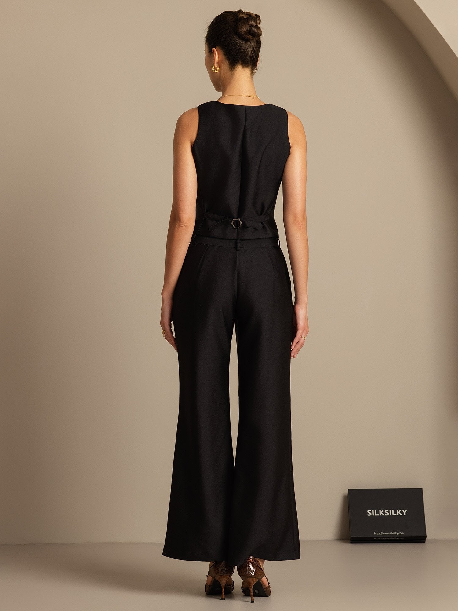 [أسود] SilkSilky-SA 32Momme الحرير رقبة على شكل حرف V سترة نسائية 002,