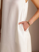 [أبيض] SilkSilky-SA Sleeveless Crew Neck فساتين نسائية 005