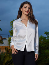 [أبيض] SilkSilky-SA Long Sleeve Lapel Collar بلايز نسائية 003