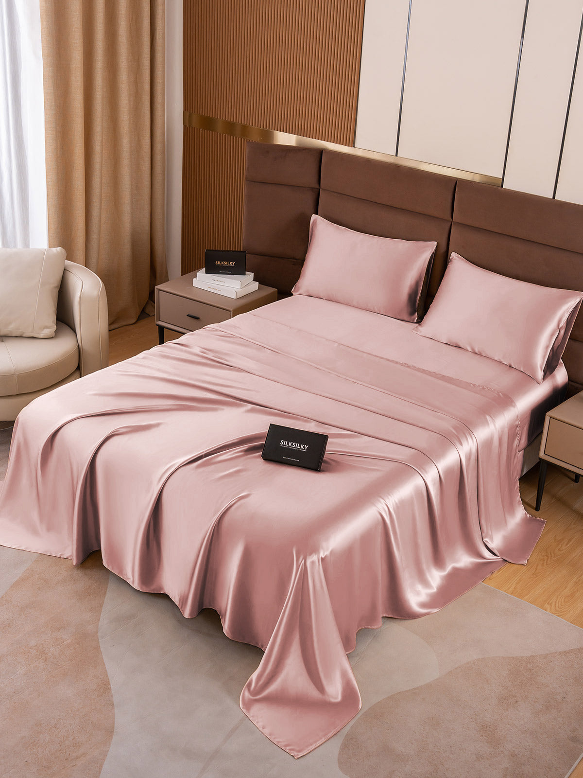 SilkSilky SA 19Momme الحرير الخالص Bedding Set الورديالأرجواني 001