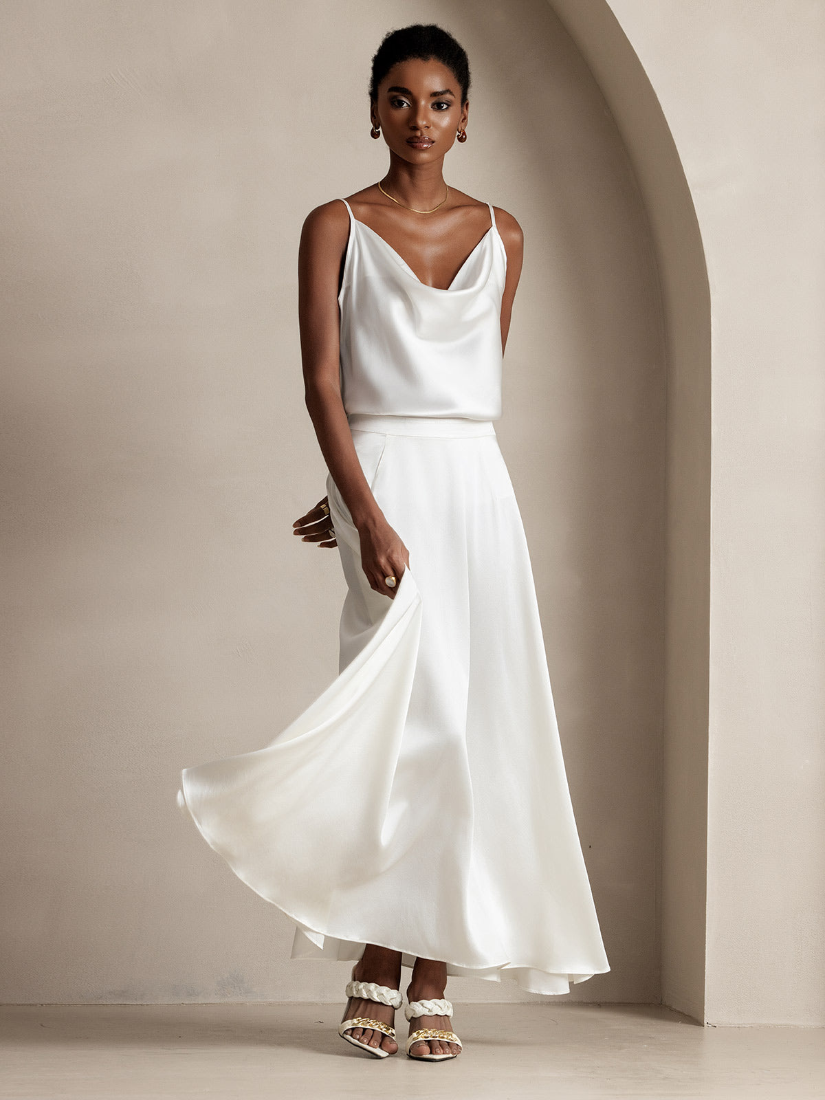 [أبيض] SilkSilky-SA 19Momme الحرير Skirt 006