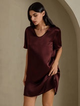 [بني] SilkSilky-SA Half Sleeve V Neck باس النوم 003
