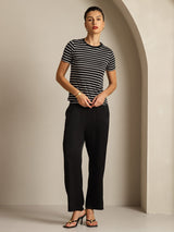 [شريط أسود] SilkSilky-SA Short Sleeve Crew Neck تي شيرت نسائية 008