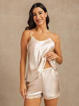 [اللون البيج] SilkSilky-SA Sleeveless V Neck مجموعة قميص قصير 004