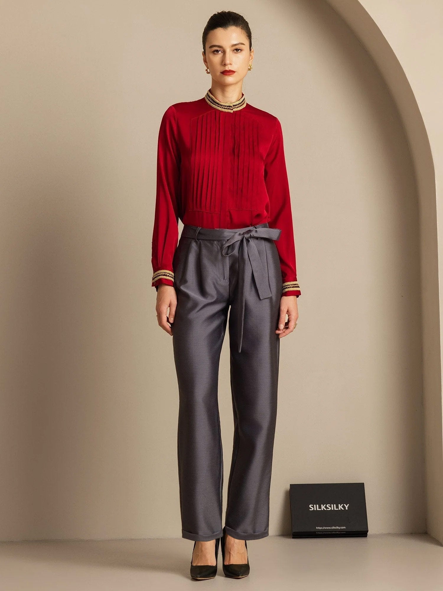 [رمادي] SilkSilky-SA 32Momme الحرير Womens Pants 006