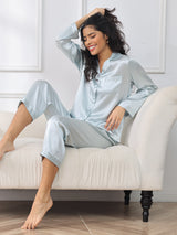 [أزرق فاتح] SilkSilky-SA Long Sleeve Lapel Collar طقم بيجامة نسائي 001