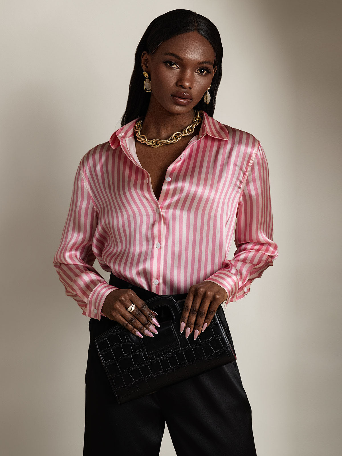 [لون القرنفل] SilkSilky-SA الحرير Lapel Collar بلايز نسائية 005