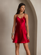 [خمر] SilkSilky-SA Sleeveless V Neck فساتين نسائية 001