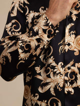 [التنين الأسود] SilkSilky-SA Long Sleeve Lapel Collar قميص رجالي 007