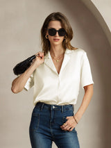 [عاج] SilkSilky-SA Short Sleeve Notch Collar بلايز نسائية 001