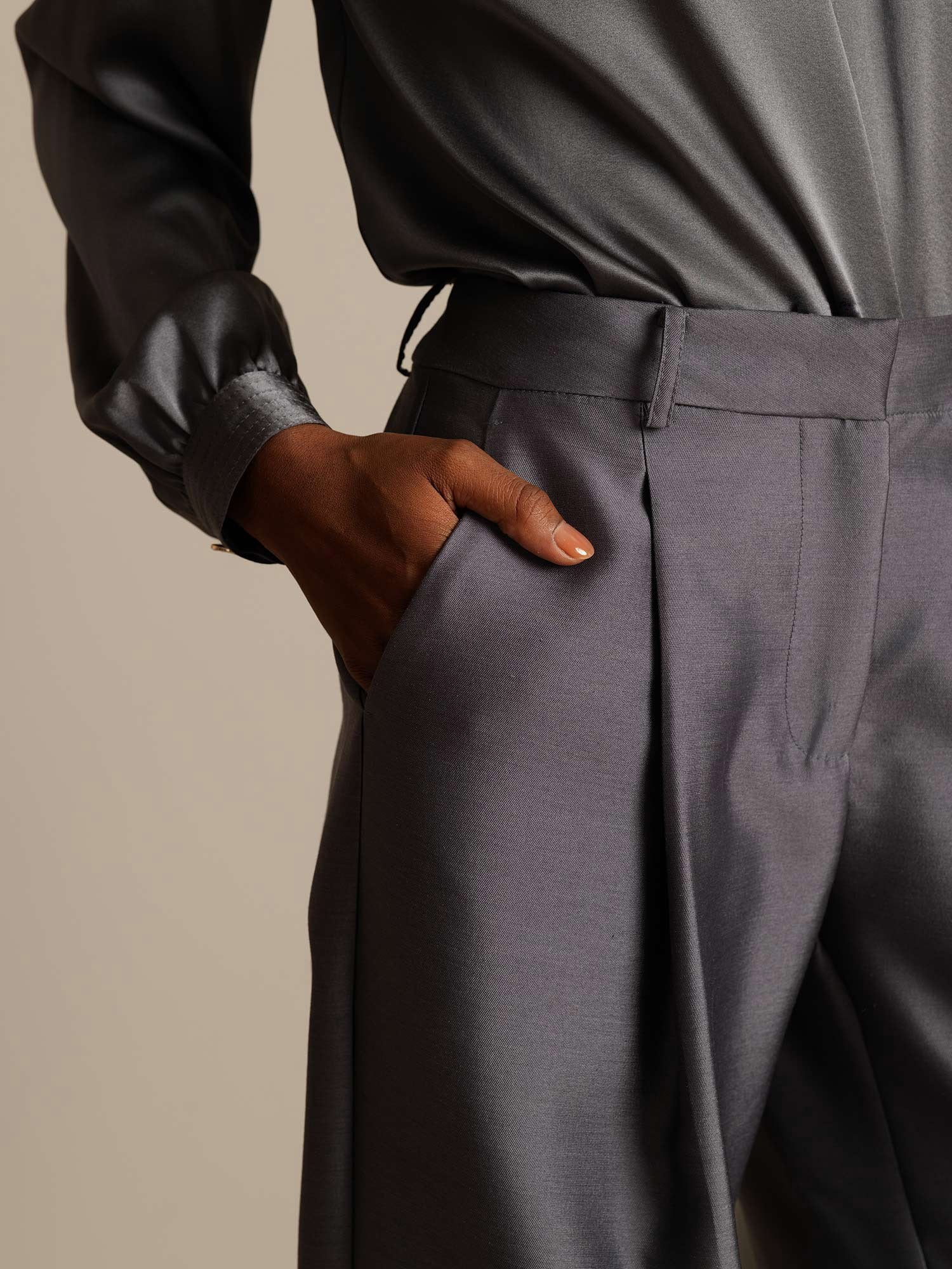 [رمادي] SilkSilky-SA 32Momme الحرير Womens Pants 004,