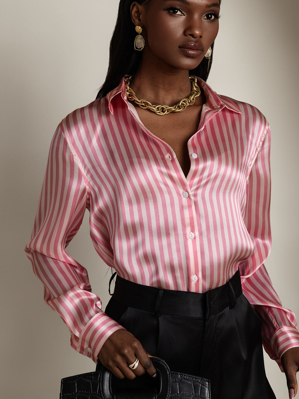 [لون القرنفل] SilkSilky-SA الحرير Lapel Collar بلايز نسائية 001