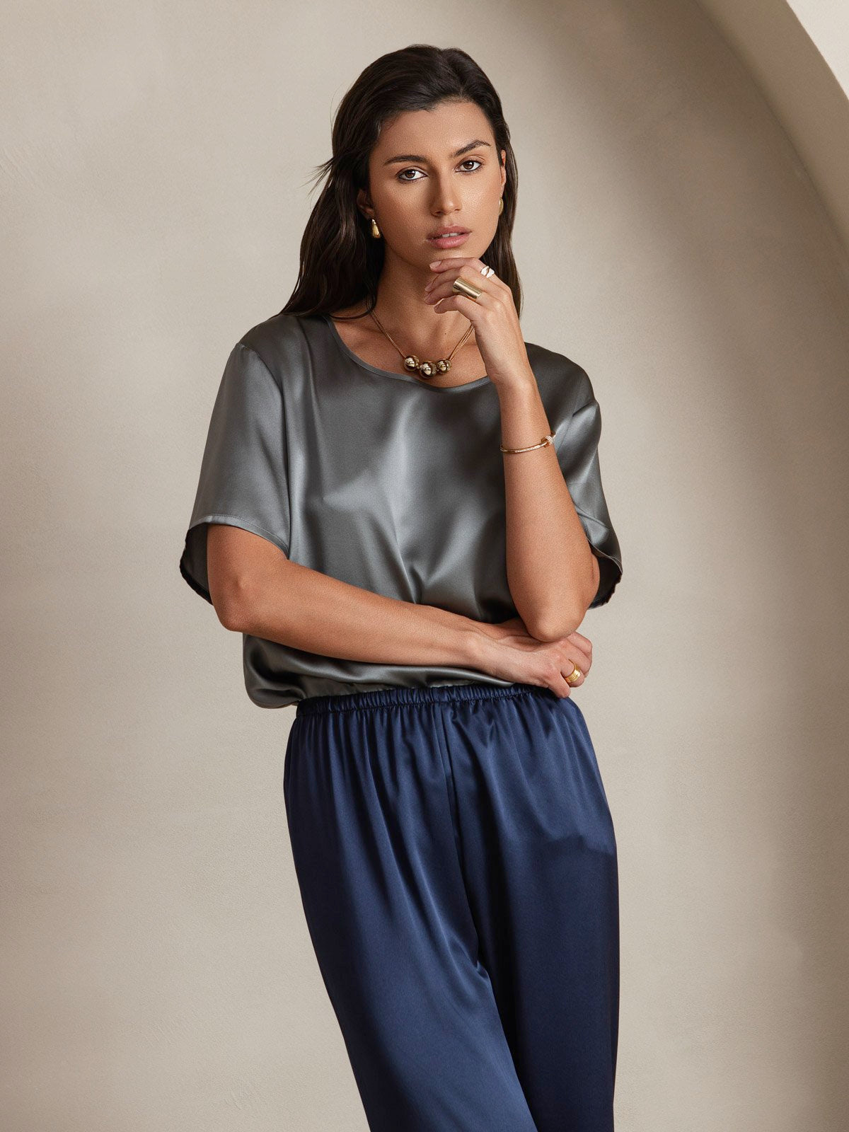 [أزرق غامق] SilkSilky-SA 19Momme الحرير Womens Pants 006