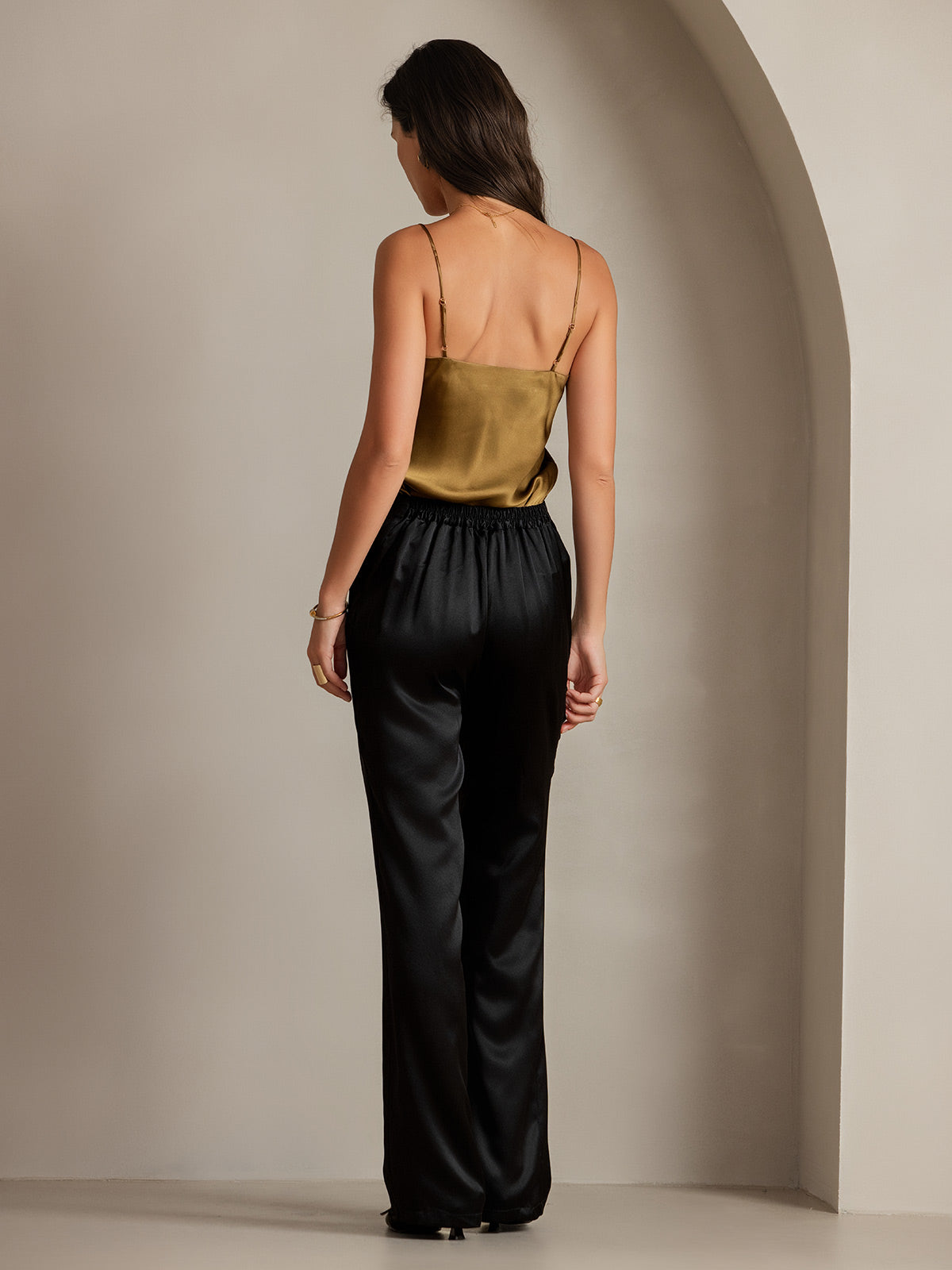 [أسود] SilkSilky-SA 19Momme الحرير Womens Pants 002