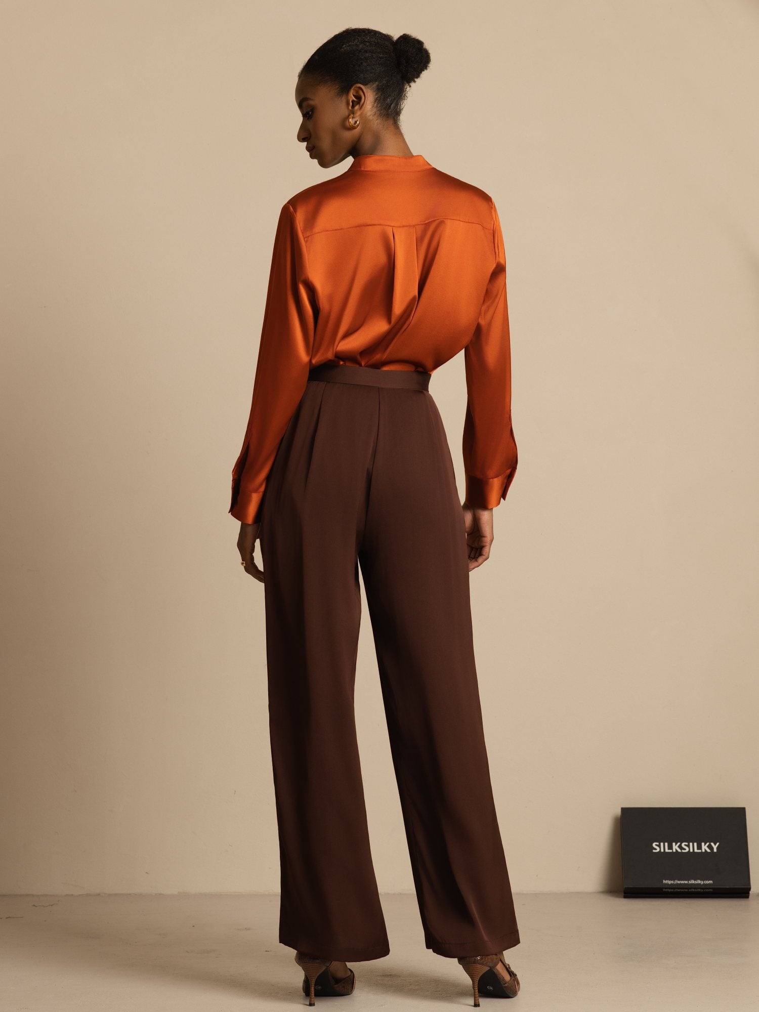 [شوكولاتة داكنة] SilkSilky-SA 19Momme الحرير Womens Pants 002