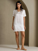[أبيض] SilkSilky-SA Half Sleeve V Neck باس النوم 007