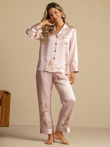 [لون القرنفل] SilkSilky-SA Long Sleeve Lapel Collar طقم بيجامة نسائي 001