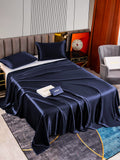 SilkSilky SA 22Momme الحرير الخالص Bedding Set أزرقغامق 002