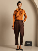 [شوكولاتة داكنة] SilkSilky-SA 19Momme الحرير Womens Pants 006
