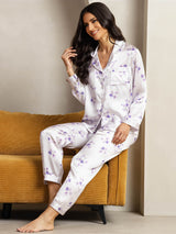 [تفتح الليلك] SilkSilky-SA الحرير الخالص Notch Collar طقم بيجامة نسائي 004,