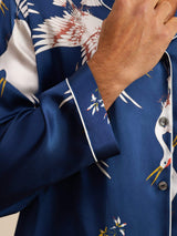 [أزرق غامق] SilkSilky-SA Long Sleeve Lapel Collar بيجامة رجالية 006
