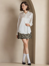 [أبيض] SilkSilky-SA Long Sleeve Lapel Collar بلايز نسائية 006