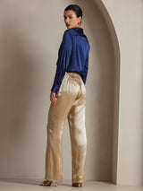 [أزرق غامق] SilkSilky-SA Long Sleeve Lapel Collar بلايز نسائية 002
