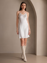 [أبيض] SilkSilky-SA Sleeveless V Neck فساتين نسائية 006
