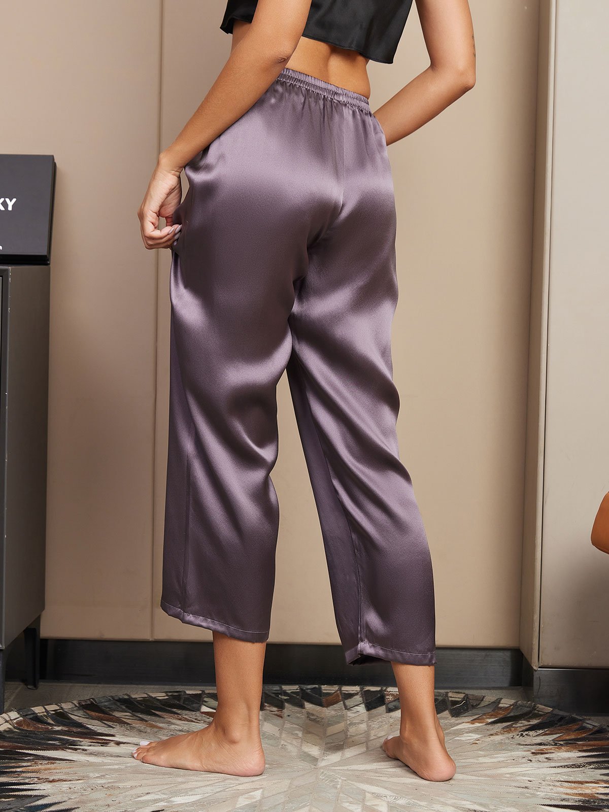 [رمادي أرجواني] SilkSilky-SA الحرير الخالص Womens Sleep Bottoms 002