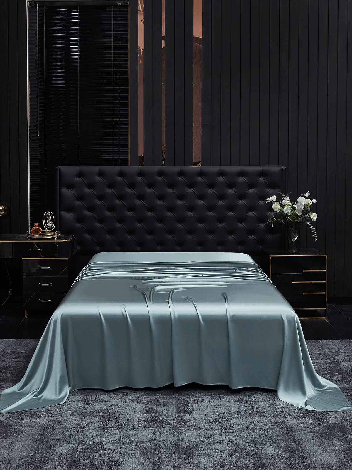 [أزرق رمادي] SilkSilky-SA 19Momme غطاء السرير 002