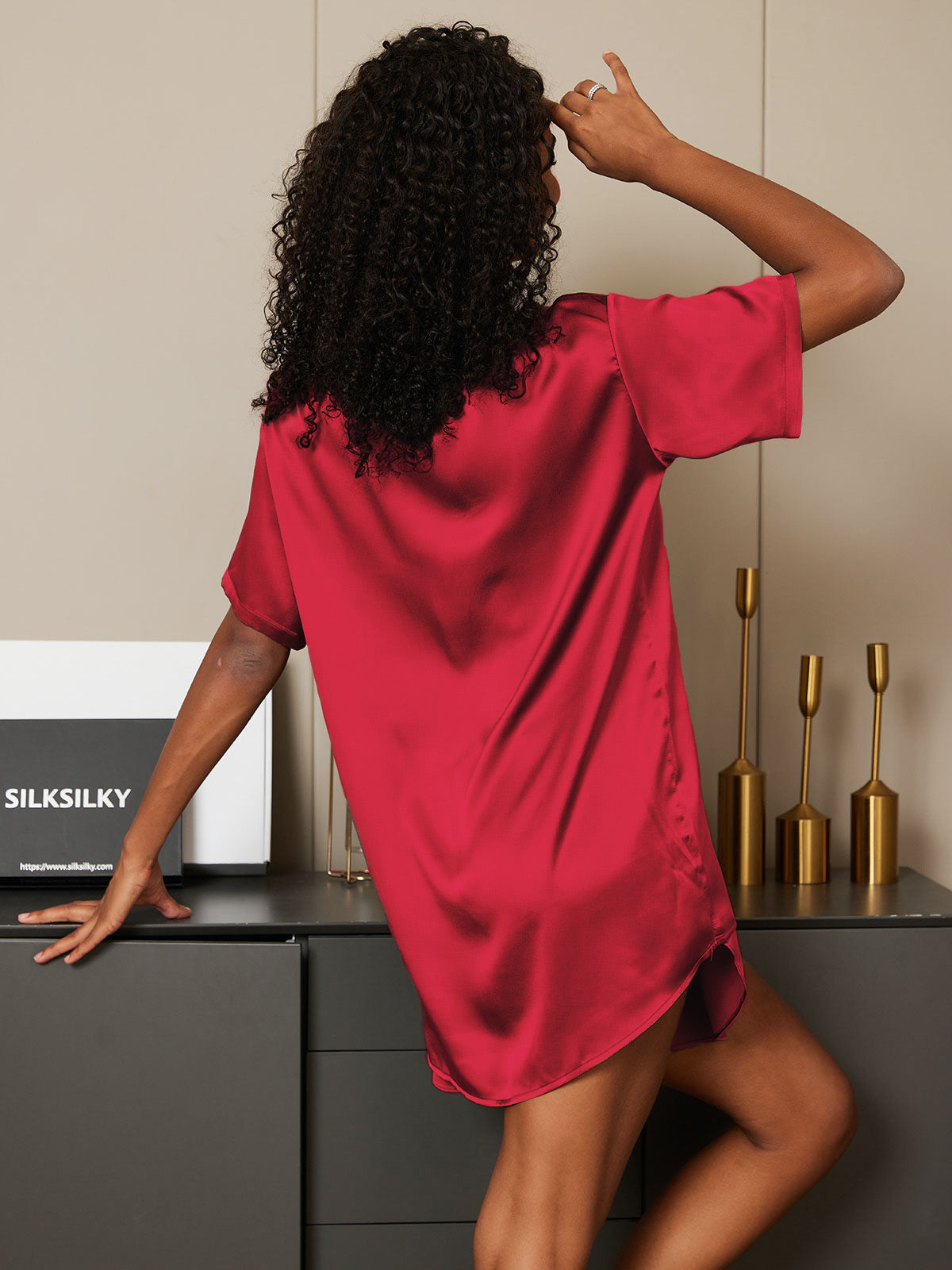 [خمر] SilkSilky-SA الحرير الخالص رقبة مستديرة طقم بيجامة نسائي 003