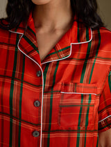 [مربعات حمراء] SilkSilky-SA Short Sleeve Notch Collar طقم بيجامة نسائي 004
