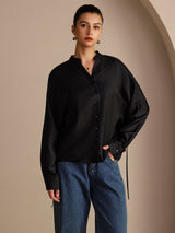 [أسود] SilkSilky-SA Long Sleeve Split بلوزات نسائية 004