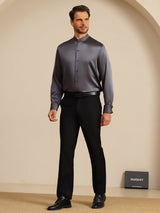[الرمادي الداكن] SilkSilky-SA Long Sleeve Stand Collar قميص رجالي 008
