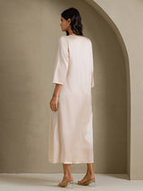 [اللون البيج] SilkSilky-SA 3/4 Sleeve Round Neck فساتين نسائية 002
