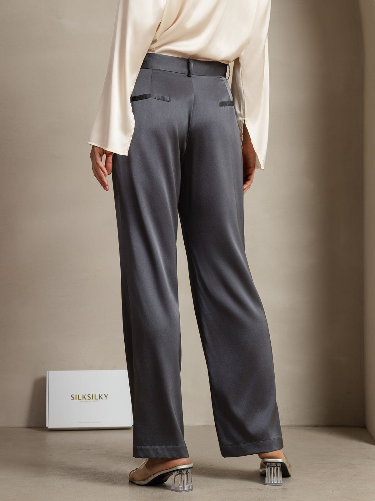 [الرمادي الداكن] SilkSilky-SA 19Momme الحرير Womens Pants 006