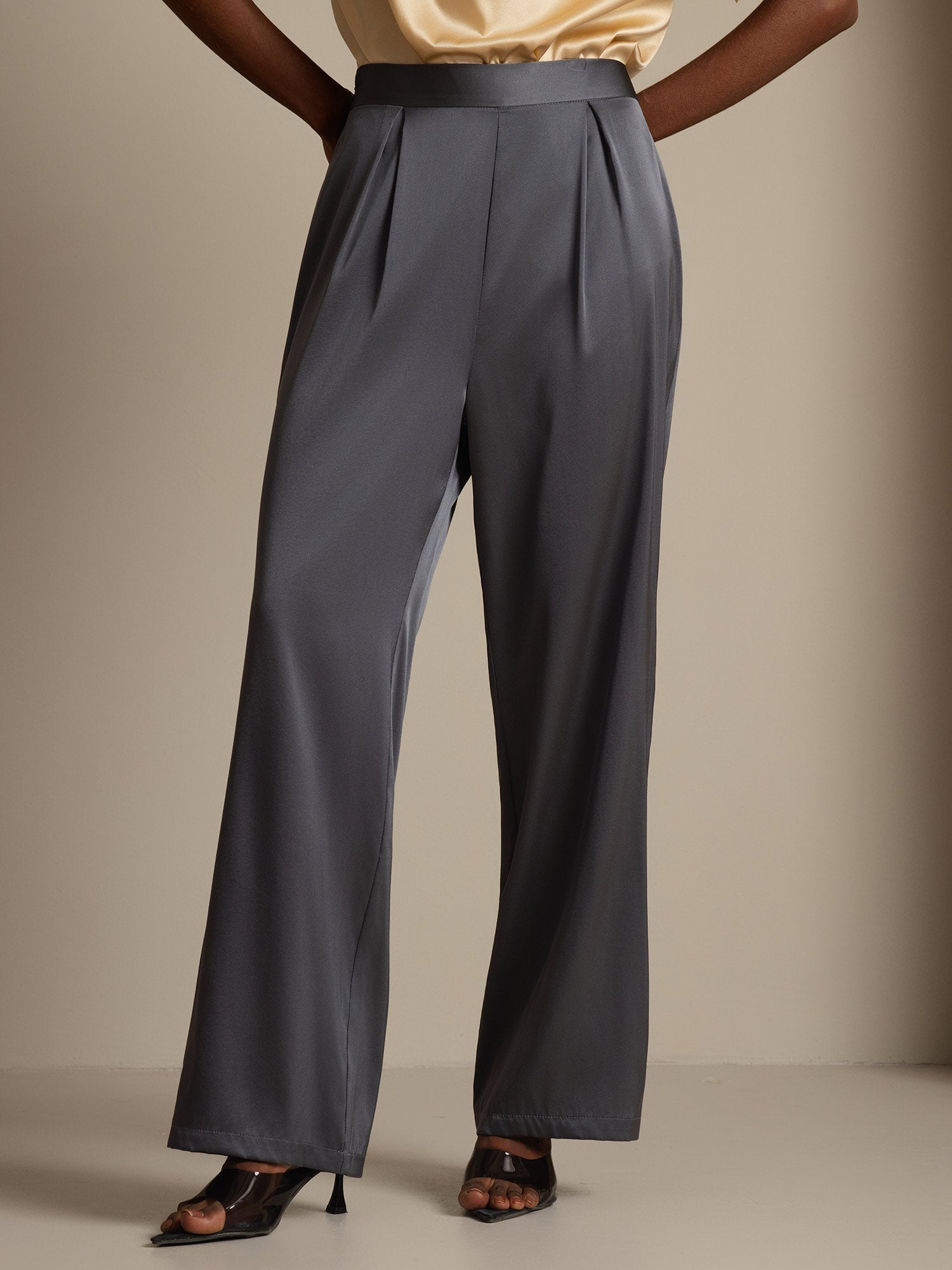 [الرمادي الداكن] SilkSilky-SA 19Momme الحرير Womens Pants 001,