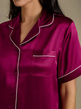 [ضارب الى الحمرة] SilkSilky-SA Short Sleeve Lapel Collar طقم بيجامة نسائي 004