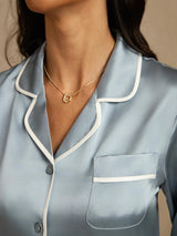 [أزرق رمادي] SilkSilky-SA الأكمام الطويلة طوق ذو فتحة طقم بيجامة نسائي 004