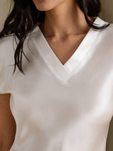[أبيض] SilkSilky-SA Cap Sleeve V Neck باس النوم 004