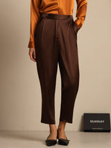 [شوكولاتة داكنة] SilkSilky-SA 19Momme الحرير Womens Pants 001
