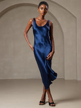 [أزرق غامق] SilkSilky-SA Sleeveless فساتين نسائية 005