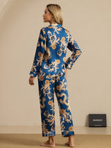 [تنين نيفي] SilkSilky-SA Long Sleeve Lapel Collar طقم بيجامة نسائي 002