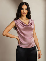 [الوردي الأرجواني] SilkSilky-SA Cap Sleeve Cowl Neck تي شيرت نسائية 004